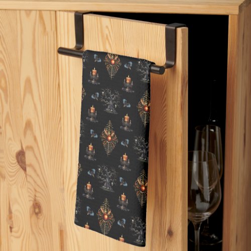 Vintage Modern Gothic Halloween Pattern Kitchen Towel