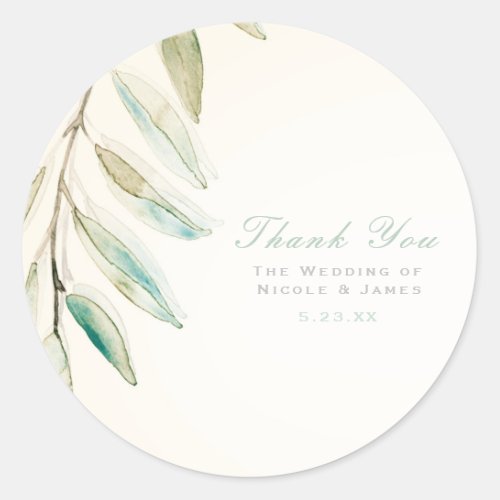 Vintage Modern Greenery Eucalyptus Leaves Wedding Classic Round Sticker