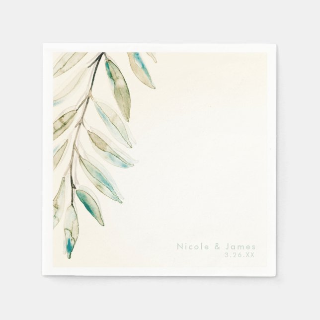 Vintage Modern Greenery Eucalyptus Leaves Wedding Paper Napkins (Front)