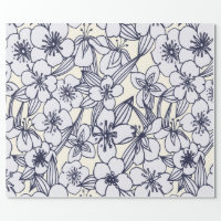 Chic Modern Vintage Ivory Navy Blue Floral Pattern Wrapping Paper by Pink  Water