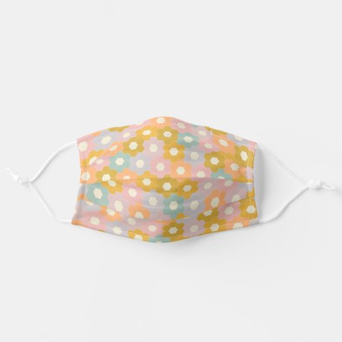 Vintage Modern Hexagon Flower Pattern in Pastel Adult Cloth Face Mask