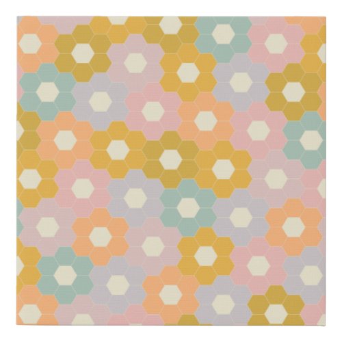 Vintage Modern Hexagon Flower Pattern in Pastel Faux Canvas Print