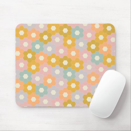 Vintage Modern Hexagon Flower Pattern in Pastel Mouse Pad