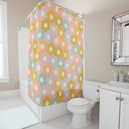 Vintage Modern Hexagon Flower Pattern in Pastel Shower Curtain