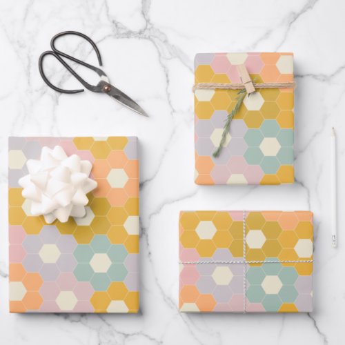 Vintage Modern Hexagon Flower Pattern in Pastel Wrapping Paper Sheets