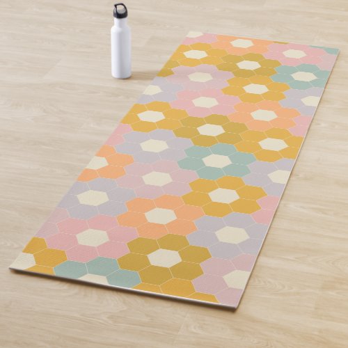 Vintage Modern Hexagon Flower Pattern in Pastel Yoga Mat