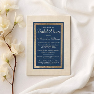Vintage Modern Ivory Navy Floral Bridal Shower Invitation