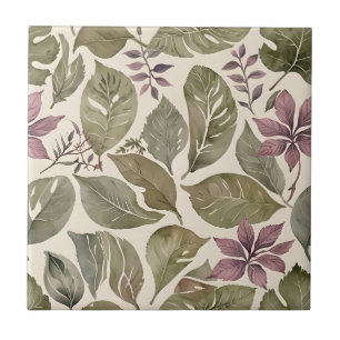 Vintage Modern Leaves Pastel Ceramic Tile