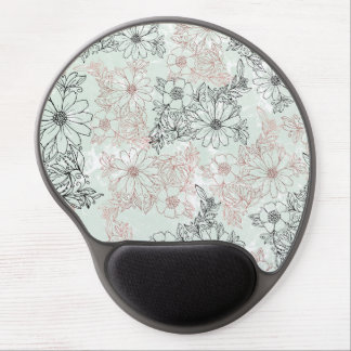 Vintage modern mint black rose gold floral marble gel mouse pad