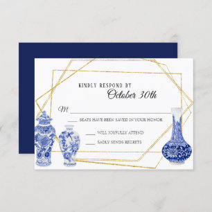 Vintage Modern Navy Blue Gold Vase Ginger Jar RSVP Invitation