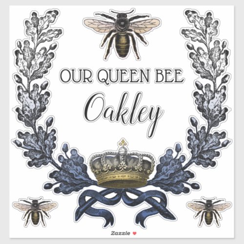 Vintage Modern Navy Blue Queen Bee Baby Nursery Sticker