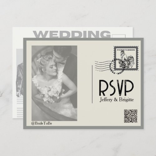 Vintage modern newspaper style wedding  postcard