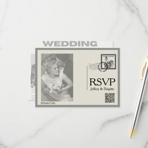 Vintage modern newspaper style wedding  RSVP card
