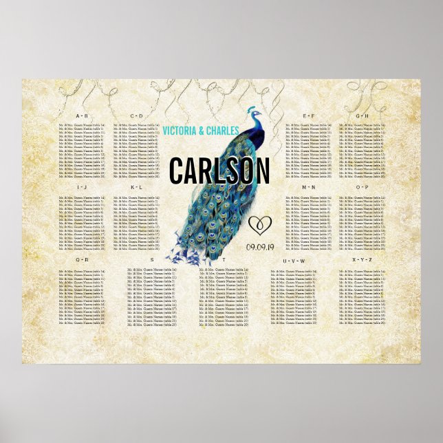 Vintage Modern Peacock Seating Chart (Front)