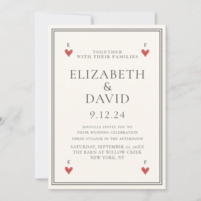 Vintage Modern playing cards hearts Simple Wedding (Front)