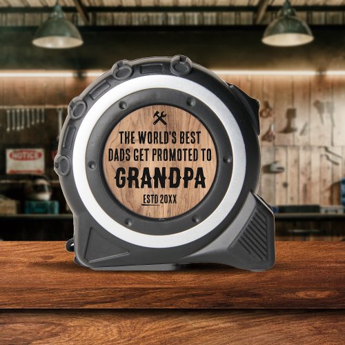 Vintage Modern Promoted to Grandpa Announcement Tape Measure