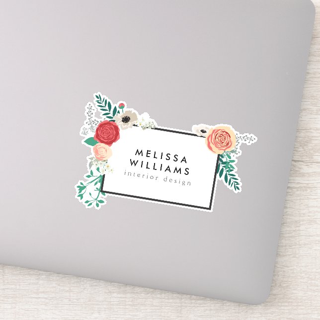 Vintage Modern Red Floral Motif Sticker (Detail)