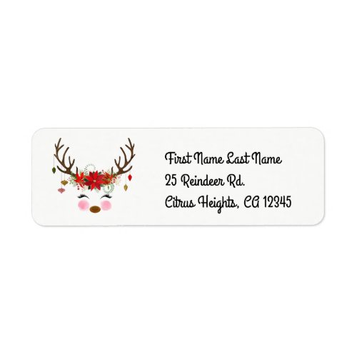 Vintage Modern Reindeer Floral Holiday Rustic Label