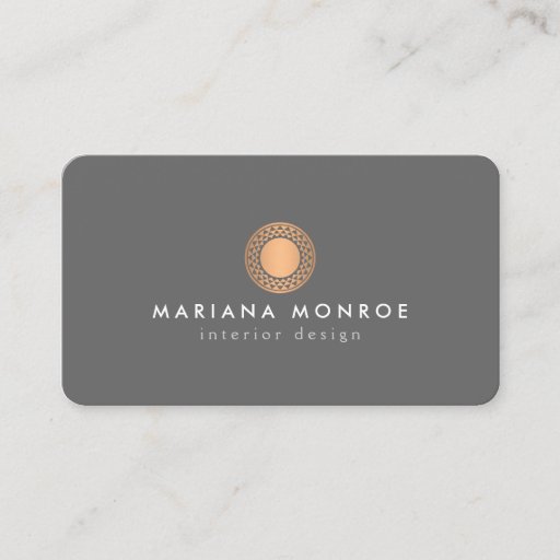 Customizable Vintage Modern Copper Sun Logo II on Gray Business Card Templates