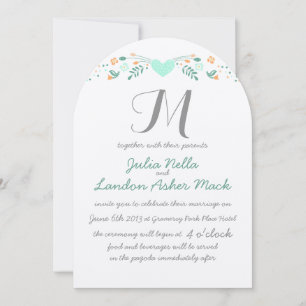 Vintage Modern Rustic Folk Art Mint Wedding Invitation