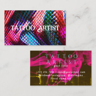 Vintage Modern Snake Neon Tattoo Artist Business Card