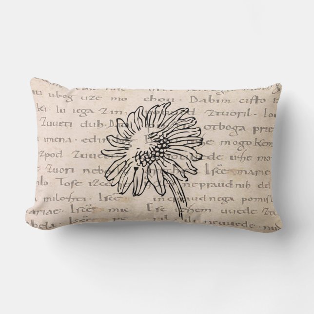 Vintage Modern sunflower illustration manuscript Lumbar Pillow (Front)