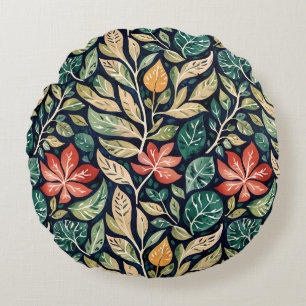 Vintage Modern Teal and Coral Floral Round Pillow