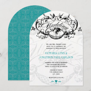 Vintage Modern Teal Aqua Wedding Invitations