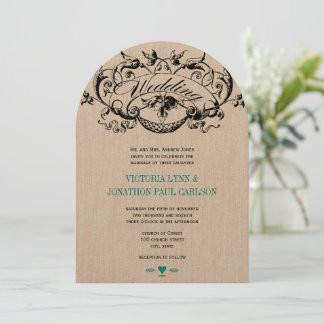 Vintage Modern Teal Aqua Wedding Invitations