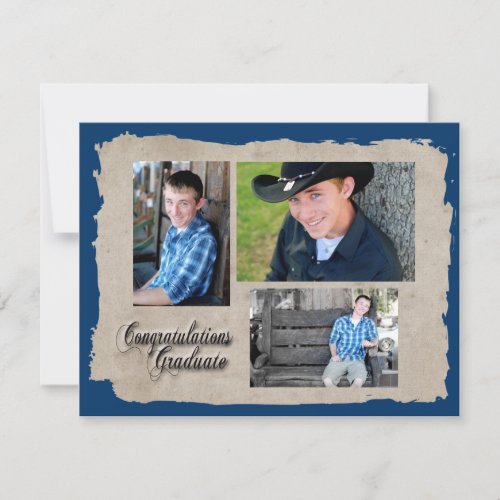 Vintage Modern Three Photo Graduation Announcement