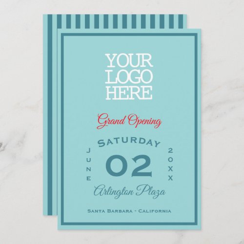 Vintage Modern Turquoise Red Logo Business Opening Invitation