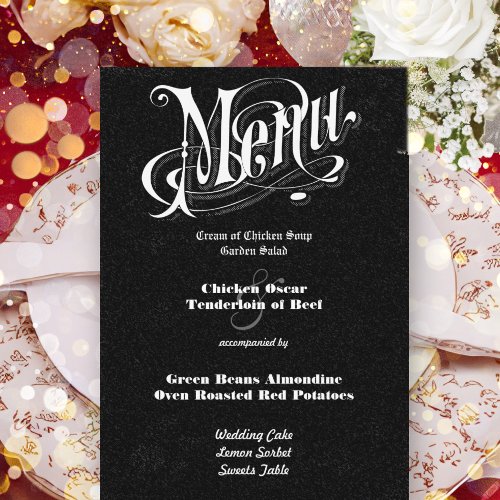 Vintage Modern Typography Chalkboard  Wedding Menu