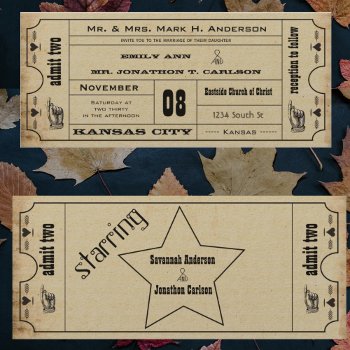 Vintage Modern Typography Ticket Wedding Invitation by samack at Zazzle