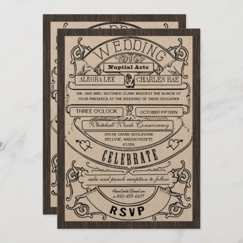 Vintage Modern Typography Ticket Wedding Invite