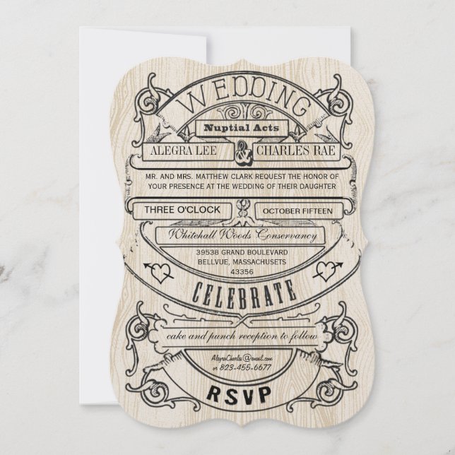 Vintage Modern Typography Wood Wedding Invite (Front)