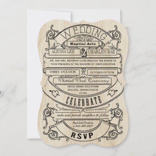 Vintage Modern Typography Wood Wedding Invite