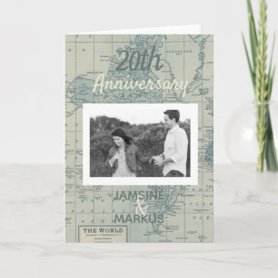 Vintage modern World map anniversary photo Invitation