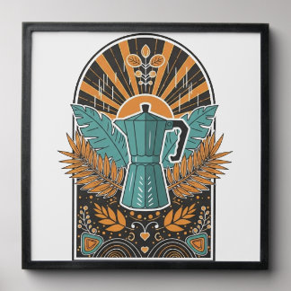 Vintage Moka Pot Coffee Arch - Retro Boho Botanica Peel And Stick Photo Tile