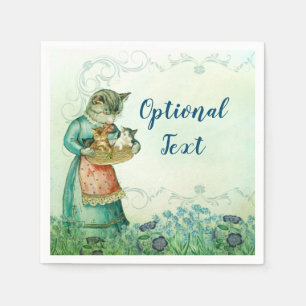 Vintage Mom Cat with Kittens Napkins