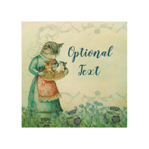 Vintage Mom Cat with Kittens  Wood Wall Art