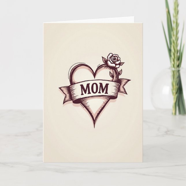 Vintage Mom Heart Rose Card (Front)