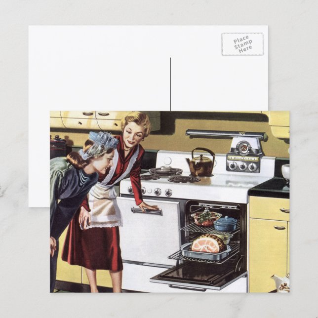 Vintage Mom in the Kitchen Cooking an Easter Ham Postcard (Front/Back)