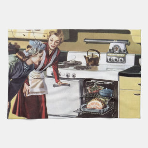 Vintage Mom in the Kitchen Cooking an Easter Ham Towel