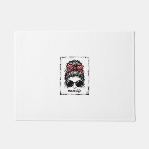 Vintage Mom Life Messy Bun Bandana Shirt Design_1 Doormat