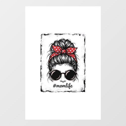 Vintage Mom Life Messy Bun Bandana Shirt Design_1 Window Cling