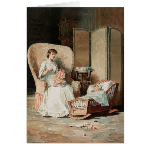 Vintage Mom Sits by Her Baby Mothers Day Card 