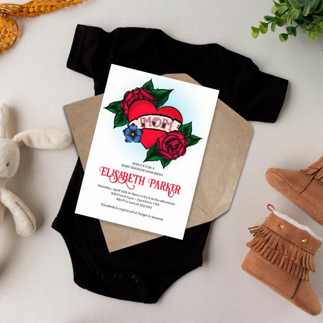 Vintage Mom Tattoo Baby Shower Invitation (Creator Uploaded)