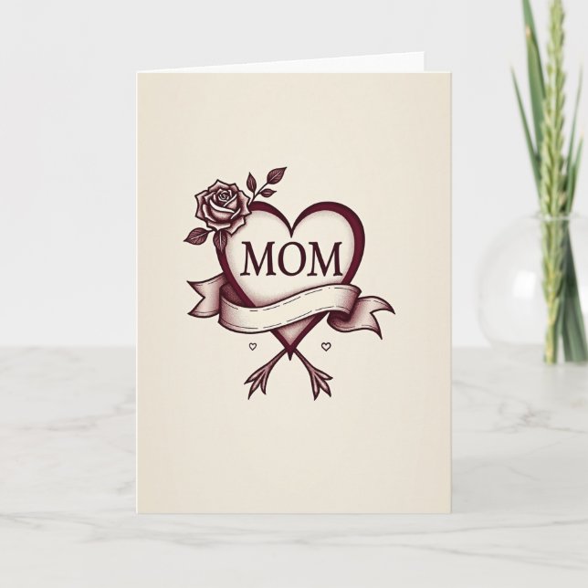 Vintage Mom Tattoo Heart Card (Front)