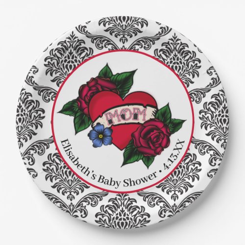 Vintage Mom Tattoo Paper Plates