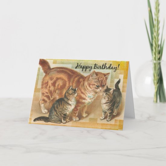 Vintage Momma Cat and Kittens, Birthday Card